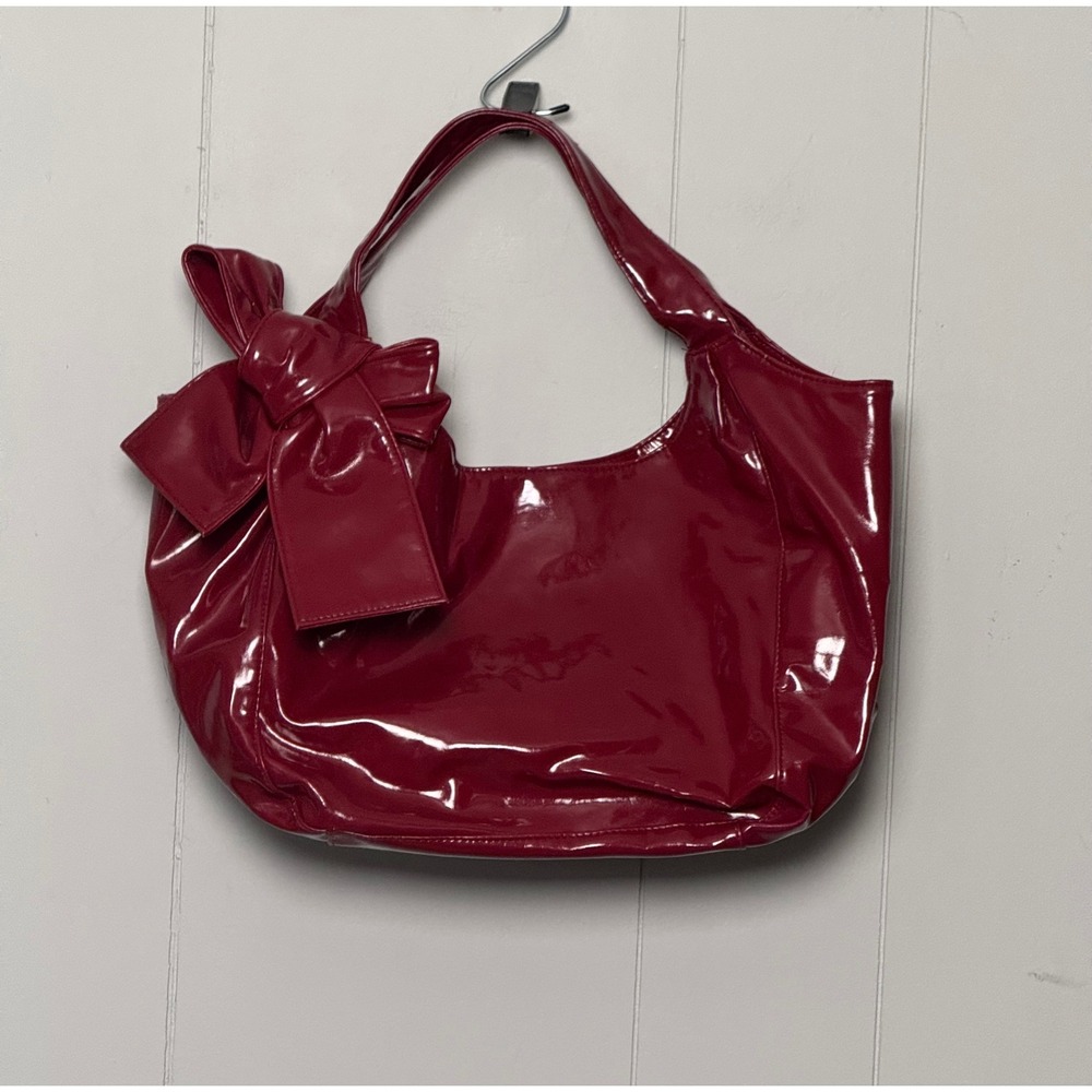 Murval Burgundy Maroon Patent Faux Leather Bow Hobo Shoulder Bag Handbag